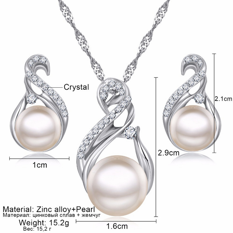 VKME Seturi de bijuterii la modă Cercei de nuntă de culoare argintie Set de bijuterii de perle simulate Set de colier pentru femei Bijoux collier brincos