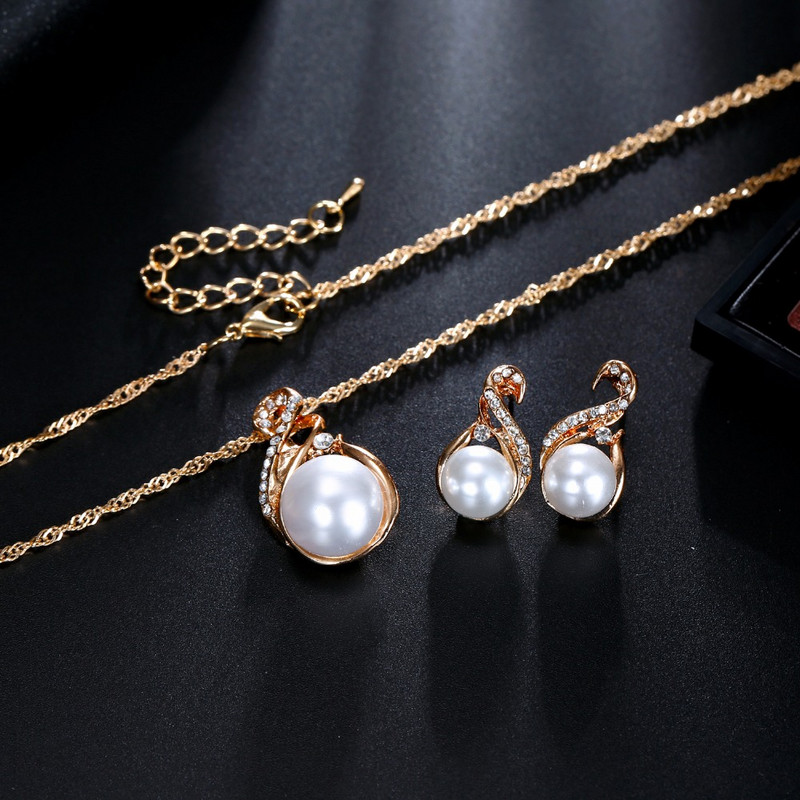 VKME Seturi de bijuterii la modă Cercei de nuntă de culoare argintie Set de bijuterii de perle simulate Set de colier pentru femei Bijoux collier brincos