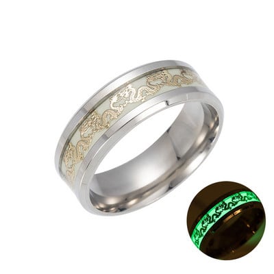 Inel cu dragon luminos la modă, inimă de dragoste, inele fluorescente retro din oțel inoxidabil pentru bărbați, plus inele de cuplu, cadou de bijuterii de lux