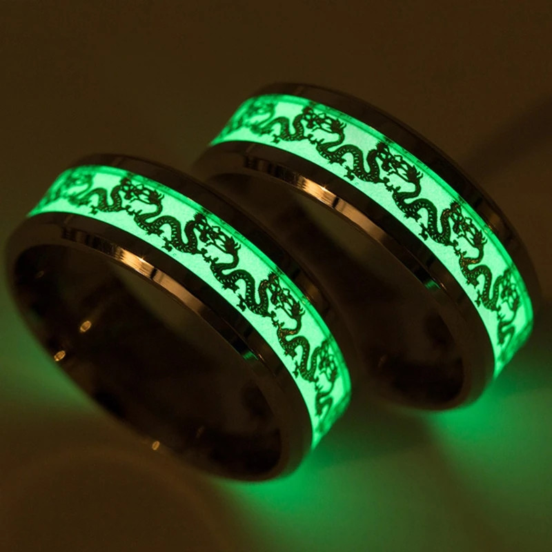 Inel cu dragon luminos la modă, inimă de dragoste, inele fluorescente retro din oțel inoxidabil pentru bărbați, plus inele de cuplu, cadou de bijuterii de lux