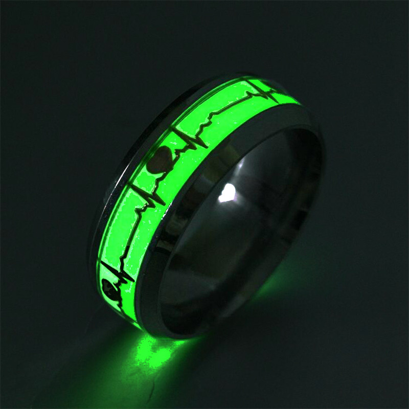 Inel cu dragon luminos la modă, inimă de dragoste, inele fluorescente retro din oțel inoxidabil pentru bărbați, plus inele de cuplu, cadou de bijuterii de lux