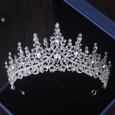 Seturi de bijuterii de mireasa cu picături de apă de cristal de culoare argintie de lux Tiare cu strasuri Coroana colier Cercei Nunta Set de bijuterii Dubai