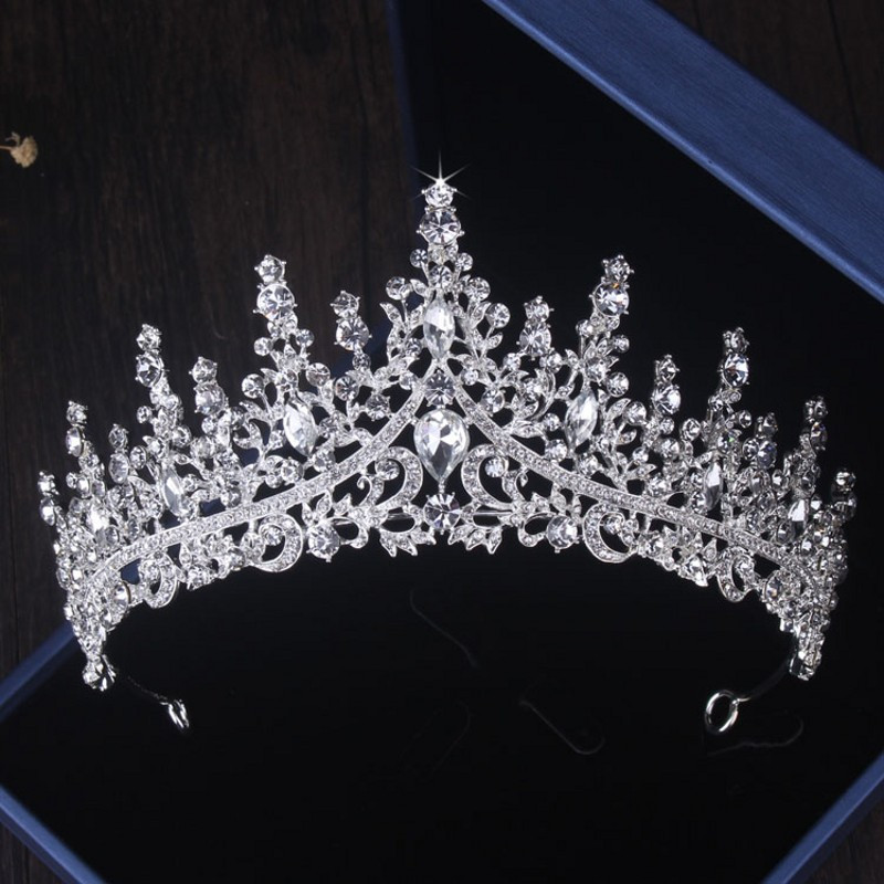Seturi de bijuterii de mireasa cu picături de apă de cristal de culoare argintie de lux Tiare cu strasuri Coroana colier Cercei Nunta Set de bijuterii Dubai