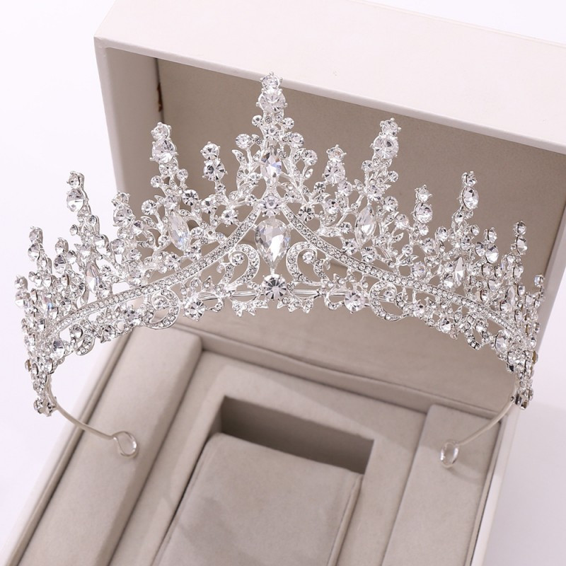Seturi de bijuterii de mireasa cu picături de apă de cristal de culoare argintie de lux Tiare cu strasuri Coroana colier Cercei Nunta Set de bijuterii Dubai
