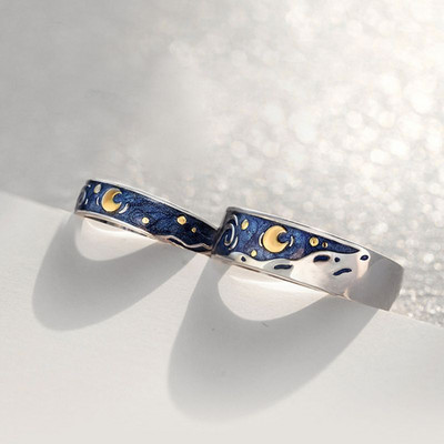 Creative Van Gogh Starry Sky Open Lover Fashion Rings Προσωπικότητα Ρομαντικοί άνδρες γυναίκες ζευγάρι Κοσμήματα Δαχτυλίδια ζευγάρια Δώρο χονδρικής