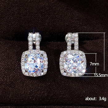 Huitan Fashion Ασημί Χρώμα CZ Stud σκουλαρίκια για γυναίκες Bling Bling AAA Λευκά κυβικά ζιρκόνια Statement σκουλαρίκια Hot Sale Κοσμήματα