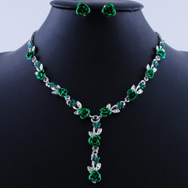 Vintage nyaklánc fülbevaló esküvői menyasszonyi elegáns ékszer készletek nőknek virág nyaklánc házassági gyöngyök ékszer szett divat