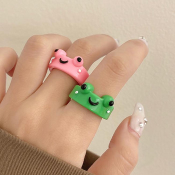 2Pc Cute Frog Rings Lover Δαχτυλίδια από ρητίνη πολυμερούς πηλού ακρυλικά για γυναίκες κορίτσια Δαχτυλίδι ταξιδιού για ζευγάρια Καλοκαιρινή μόδα Δώρο ζωικά κοσμήματα