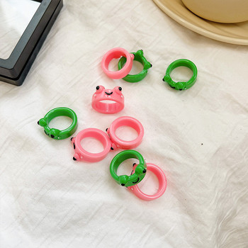 2Pc Cute Frog Rings Lover Δαχτυλίδια από ρητίνη πολυμερούς πηλού ακρυλικά για γυναίκες κορίτσια Δαχτυλίδι ταξιδιού για ζευγάρια Καλοκαιρινή μόδα Δώρο ζωικά κοσμήματα
