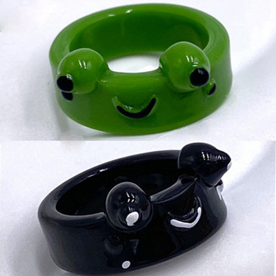 2Pc slatka žaba prstenje ljubavnik polimer glina smola akril prstenje za žene djevojke par putni prsten ljetni modni životinjski nakit dar