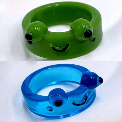 2Pc slatka žaba prstenje ljubavnik polimer glina smola akril prstenje za žene djevojke par putni prsten ljetni modni životinjski nakit dar