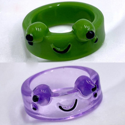 2Pc slatka žaba prstenje ljubavnik polimer glina smola akril prstenje za žene djevojke par putni prsten ljetni modni životinjski nakit dar