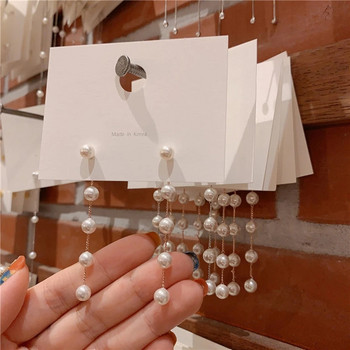 Trend Simulation Pearl Long Earrings Female Moon Star Flower Rhinestone Γαμήλια κρεμαστά σκουλαρίκια Μόδα Κορεατικά κοσμήματα σκουλαρίκια