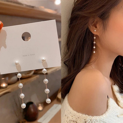 Trendszimulációs gyöngy hosszú fülbevaló női holdcsillag virág strasszos esküvői medál fülbevaló divat koreai ékszer fülbevaló