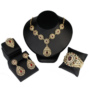 Sunspicems Алжир Мароко Комплекти булчински бижута за жени Crystal Wedding Bijoux Indian Gold Цвят Гривна, пръстен, обеца, колие