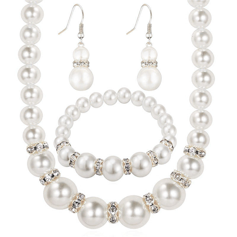 Γούρι Γαμήλια κοσμήματα μαργαριτάρι δώρο χορού χορού Κρυστάλλινο βραχιόλι κολιέ σκουλαρίκια για γυναίκες Σετ κοσμημάτων