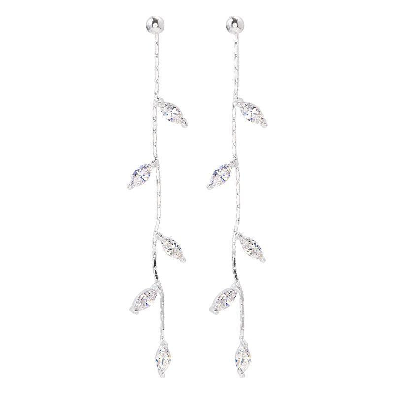 Hosszú ezüstözött kristálylevelű bojt fülbevaló női esküvői divat 2020 ékszerajándék