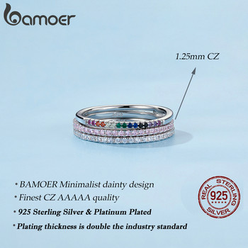 BAMOER 925 ασήμι 925 CZ Simulated Diamond Stackable Δαχτυλίδι Επιπλατινωμένο Eternity Bands για γυναίκες
