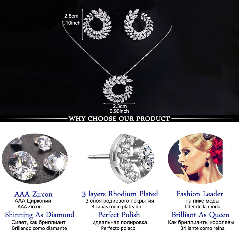 LXOEN luxus AAA cirkon olíva ágú medál szett nőknek divatos fehér rózsa arany színű esküvői ékszer készletek partira