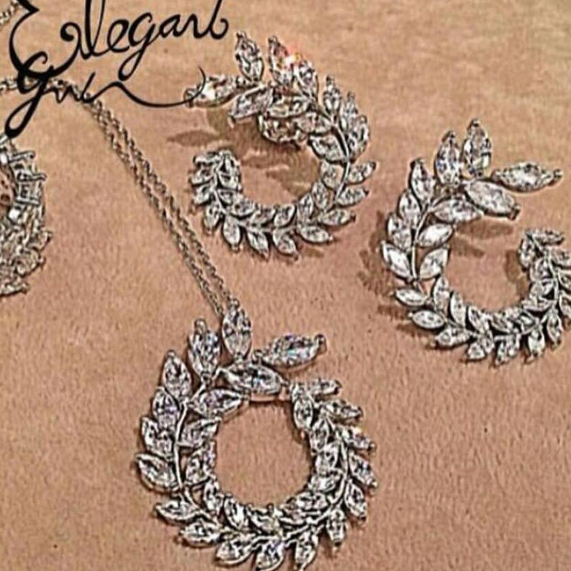LXOEN luxus AAA cirkon olíva ágú medál szett nőknek divatos fehér rózsa arany színű esküvői ékszer készletek partira