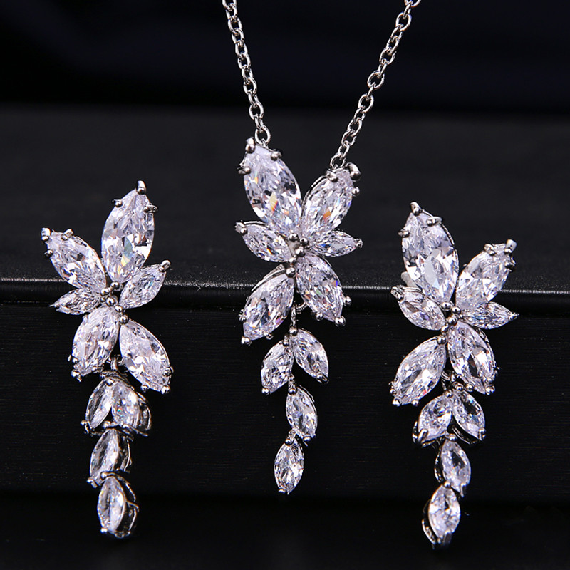 LXOEN luxus AAA cirkon olíva ágú medál szett nőknek divatos fehér rózsa arany színű esküvői ékszer készletek partira