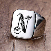 Inel cu sigiliu cu inițiale retro Vnox pentru bărbați, 18 mm, ștampilă grea, bandă masculină, litere din oțel inoxidabil, bijuterii personalizate, cadou pentru el