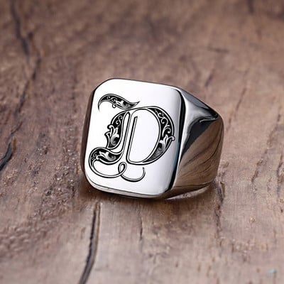 Inel cu sigiliu cu inițiale retro Vnox pentru bărbați, 18 mm, ștampilă grea, bandă masculină, litere din oțel inoxidabil, bijuterii personalizate, cadou pentru el