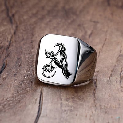 Inel cu sigiliu cu inițiale retro Vnox pentru bărbați, 18 mm, ștampilă grea, bandă masculină, litere din oțel inoxidabil, bijuterii personalizate, cadou pentru el