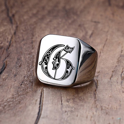 Inel cu sigiliu cu inițiale retro Vnox pentru bărbați, 18 mm, ștampilă grea, bandă masculină, litere din oțel inoxidabil, bijuterii personalizate, cadou pentru el