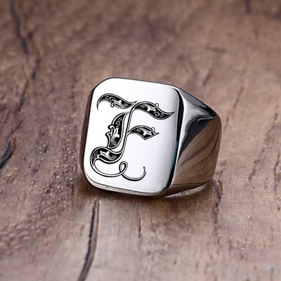 Inel cu sigiliu cu inițiale retro Vnox pentru bărbați, 18 mm, ștampilă grea, bandă masculină, litere din oțel inoxidabil, bijuterii personalizate, cadou pentru el