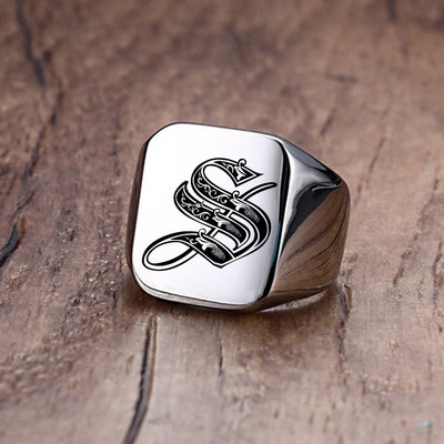 Inel cu sigiliu cu inițiale retro Vnox pentru bărbați, 18 mm, ștampilă grea, bandă masculină, litere din oțel inoxidabil, bijuterii personalizate, cadou pentru el