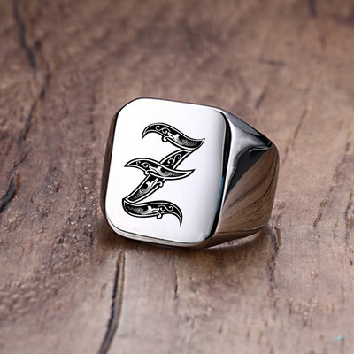 Inel cu sigiliu cu inițiale retro Vnox pentru bărbați, 18 mm, ștampilă grea, bandă masculină, litere din oțel inoxidabil, bijuterii personalizate, cadou pentru el
