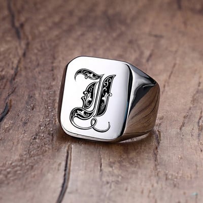 Inel cu sigiliu cu inițiale retro Vnox pentru bărbați, 18 mm, ștampilă grea, bandă masculină, litere din oțel inoxidabil, bijuterii personalizate, cadou pentru el