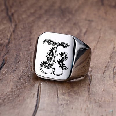 Inel cu sigiliu cu inițiale retro Vnox pentru bărbați, 18 mm, ștampilă grea, bandă masculină, litere din oțel inoxidabil, bijuterii personalizate, cadou pentru el