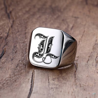 Inel cu sigiliu cu inițiale retro Vnox pentru bărbați, 18 mm, ștampilă grea, bandă masculină, litere din oțel inoxidabil, bijuterii personalizate, cadou pentru el