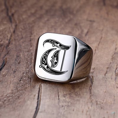 Inel cu sigiliu cu inițiale retro Vnox pentru bărbați, 18 mm, ștampilă grea, bandă masculină, litere din oțel inoxidabil, bijuterii personalizate, cadou pentru el