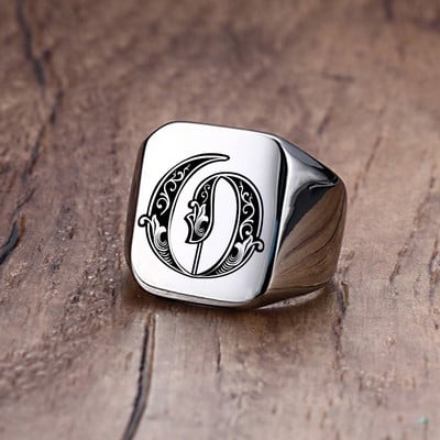 Inel cu sigiliu cu inițiale retro Vnox pentru bărbați, 18 mm, ștampilă grea, bandă masculină, litere din oțel inoxidabil, bijuterii personalizate, cadou pentru el