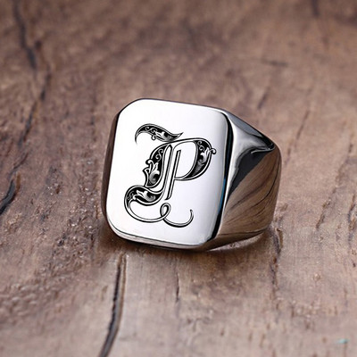 Inel cu sigiliu cu inițiale retro Vnox pentru bărbați, 18 mm, ștampilă grea, bandă masculină, litere din oțel inoxidabil, bijuterii personalizate, cadou pentru el