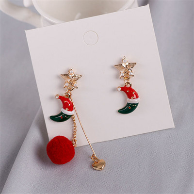 Slatke božićne viseće naušnice s mašnom od losa za žene Asimetrične zvjezdaste loptice u kosi Duge naušnice s resicama Novogodišnji darovi Modni nakit