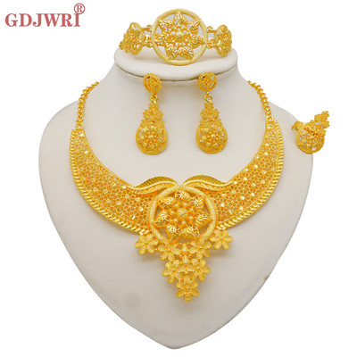 Set de bijuterii de culoare aurie Dubai pentru femei Cercei și colier indieni Nigeria Accesorii de mireasă marocane Brățară de nuntă pentru petrecere