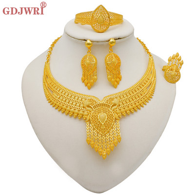 Set de bijuterii de culoare aurie Dubai pentru femei Cercei și colier indieni Nigeria Accesorii de mireasă marocane Brățară de nuntă pentru petrecere