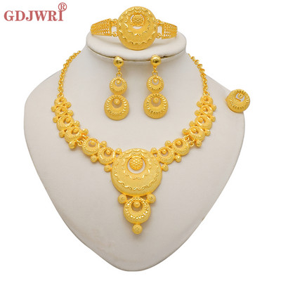Set de bijuterii de culoare aurie Dubai pentru femei Cercei și colier indieni Nigeria Accesorii de mireasă marocane Brățară de nuntă pentru petrecere