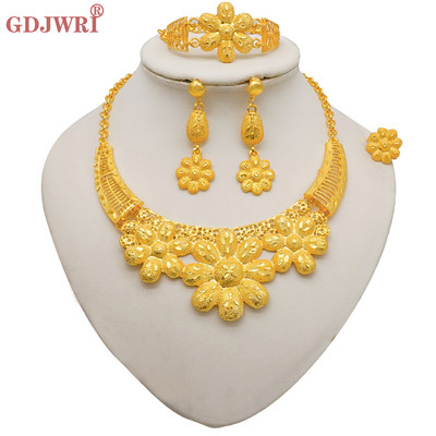 Set de bijuterii de culoare aurie Dubai pentru femei Cercei și colier indieni Nigeria Accesorii de mireasă marocane Brățară de nuntă pentru petrecere