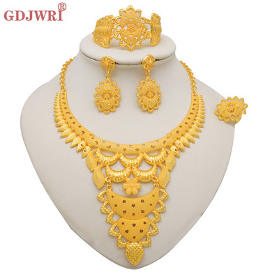 Set de bijuterii de culoare aurie Dubai pentru femei Cercei și colier indieni Nigeria Accesorii de mireasă marocane Brățară de nuntă pentru petrecere