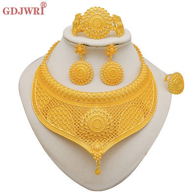Set de bijuterii de culoare aurie Dubai pentru femei Cercei și colier indieni Nigeria Accesorii de mireasă marocane Brățară de nuntă pentru petrecere