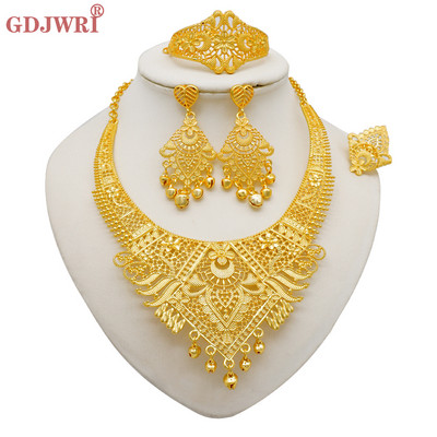 Set de bijuterii de culoare aurie Dubai pentru femei Cercei și colier indieni Nigeria Accesorii de mireasă marocane Brățară de nuntă pentru petrecere