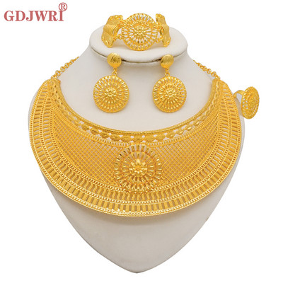 Set de bijuterii de culoare aurie Dubai pentru femei Cercei și colier indieni Nigeria Accesorii de mireasă marocane Brățară de nuntă pentru petrecere