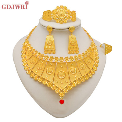Set de bijuterii de culoare aurie Dubai pentru femei Cercei și colier indieni Nigeria Accesorii de mireasă marocane Brățară de nuntă pentru petrecere