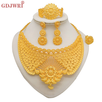 Set de bijuterii de culoare aurie Dubai pentru femei Cercei și colier indieni Nigeria Accesorii de mireasă marocane Brățară de nuntă pentru petrecere