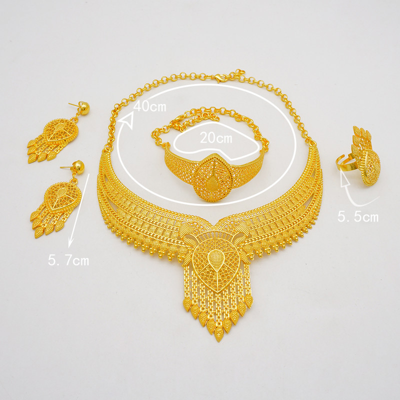 Set de bijuterii de culoare aurie Dubai pentru femei Cercei și colier indieni Nigeria Accesorii de mireasă marocane Brățară de nuntă pentru petrecere